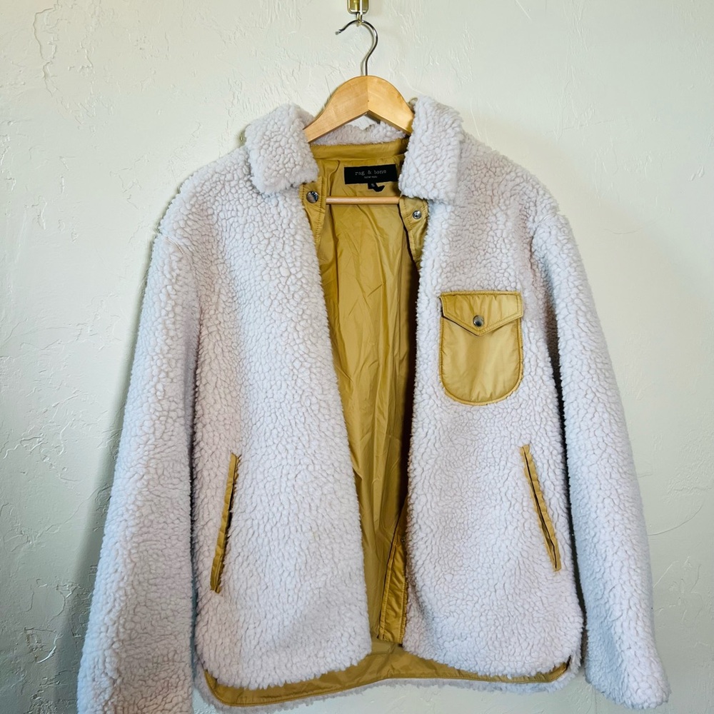 Rag & Bone Sherpa Jacket Medium White Fleece Contrast Trim Coat